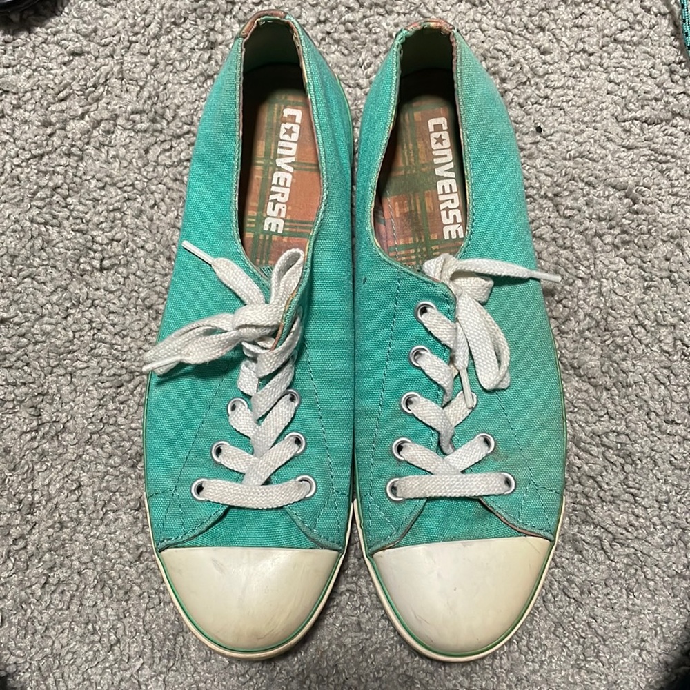 Converse - teal with plaid heel and insert